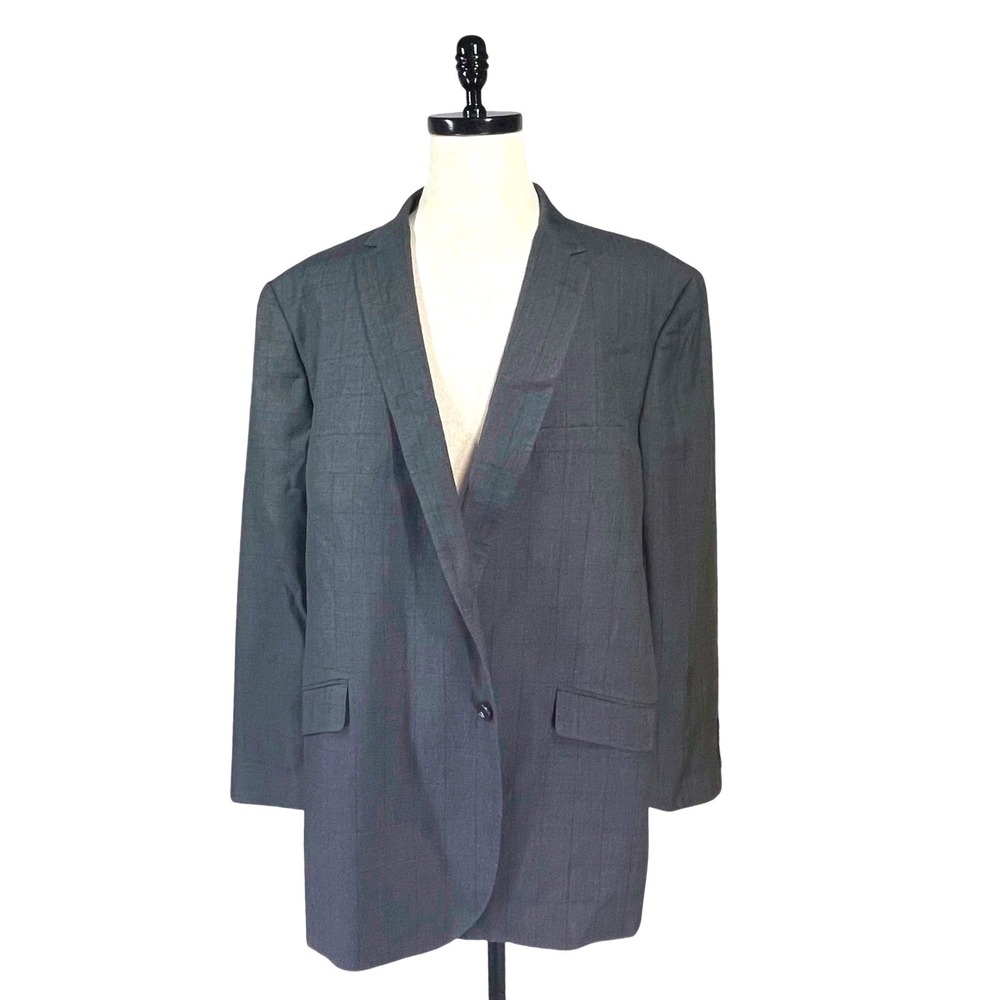Statement Mens Blazer 54L Charcoal Gray Super 150 Virgin Wool Window PLAID Italy